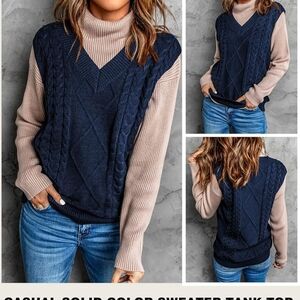 Navy and Black Cable Knit Sweater Vests